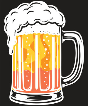 Beer Mug with Foam and Bubbles Isolated Vector Illustration