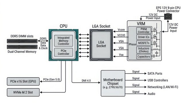 Detailed CPU Motherboard Connection Diagram for Computer Hardware