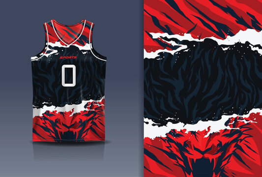 Basketball Jersey Sport Streetwear Design Abstract Tiger Flame Grunge Pattern Red Black White Sublimation Fashion
