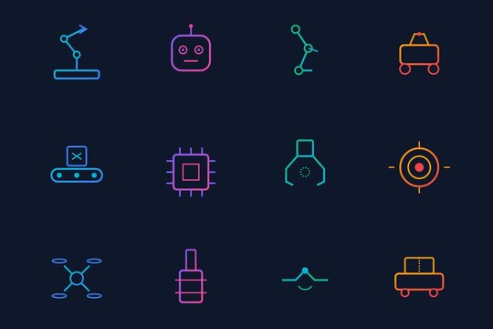Data Analytics Big Data Information Science Neon Vector Icon Set