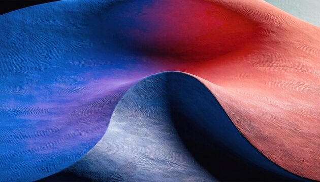 Abstract textured wave landscape in contrasting vibrant blue and warm salmon red tones