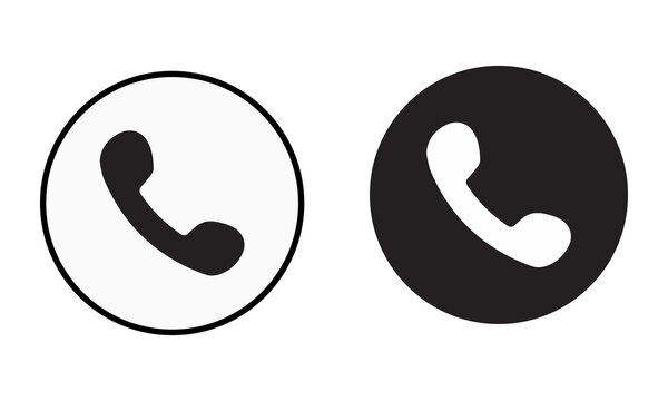 Black and white telephone handset icons with circular outlines, representing call symbols or contact options for communication purposes.
