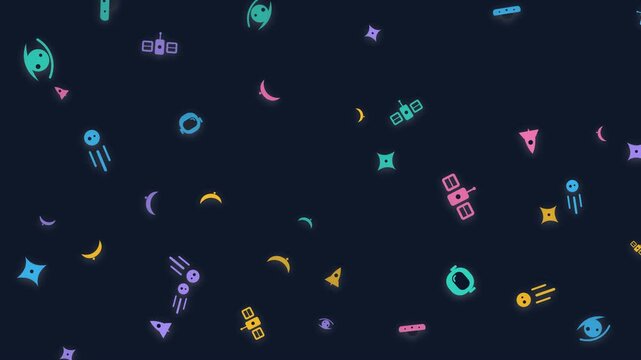 Seamless Loop Background With Cute Colorful Cosmic Icons In Outer Space