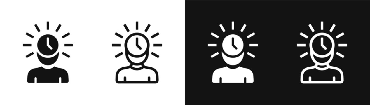 Time management productivity brain clock schedule deadline icon set