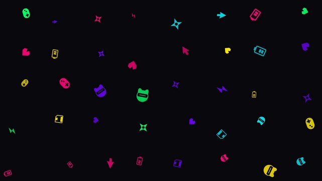 Colorful Neon Retro Gaming Icons Pattern Animated Background