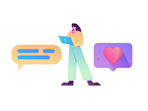 Friends socializing, chatting and sharing online  flat vector hand drawn illustration
