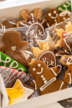 Open Holiday Cookie Gift Box with Festive Gingerbread Assortment
