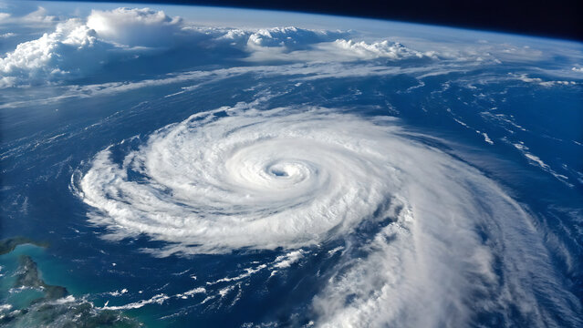 Massive tropical cyclone swirling over open ocean with clear atmospheric turbulence patterns