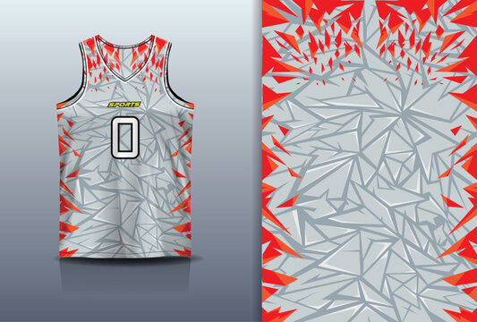 Basketball Jersey Sport Streetwear Design Abstract Shattered Crystal Geometric Pattern Grey Red Sublimation Fashion