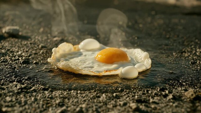 Cooking an egg on the road in hot weather