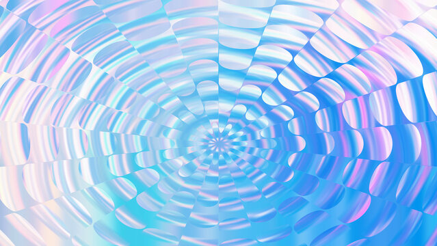 Abstract holographic radial pattern with soft blue and pink iridescent gradient waves