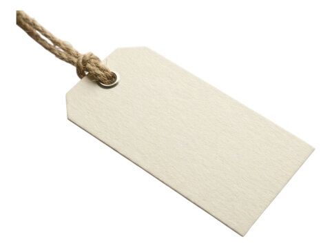 Blank paper gift tag with rustic jute twine isolated on transparent background for eco friendly product packaging