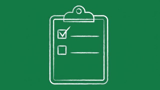 Hand Drawn Clipboard Checklist Appearing on Green Screen Background, Task Management and Productivity Animation