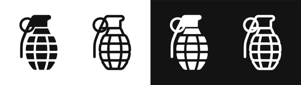 Military grenade weapon bomb explosive danger icon set vector