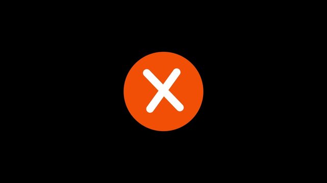 ORANGE cross icon animation video error symbol overlay frame, cancel mark motion graphic element negative status concept clean design, x mark icon video animation simple reject symbol.