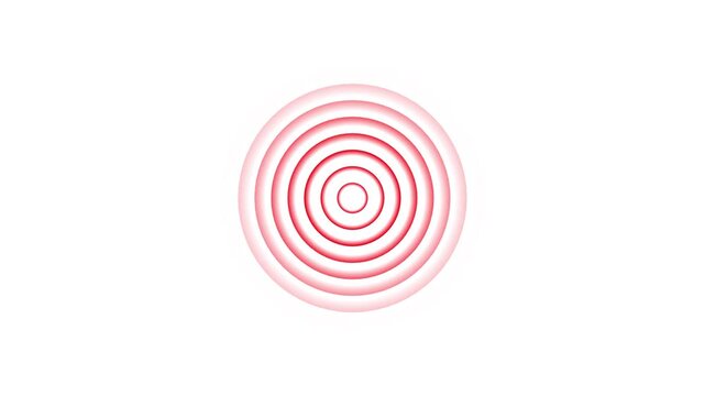 Red pulsating circles signal radiating from central point on white background motion graphics