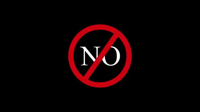 Red NO Symbol Prohibition Sign Animation Isolated on Transparent Background, stop or no entry forbidden red circle animation, Warning, prohibited or ban icon animation. No Symbol animation in 4k.