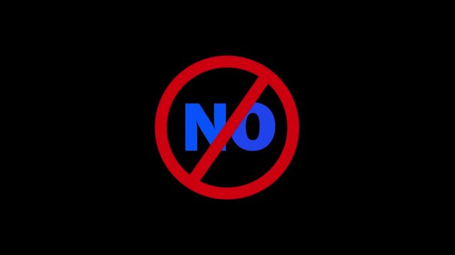 Red NO Symbol Prohibition Sign Animation Isolated on Transparent Background, stop or no entry forbidden red circle animation, Warning, prohibited or ban icon animation. No Symbol animation in 4k.