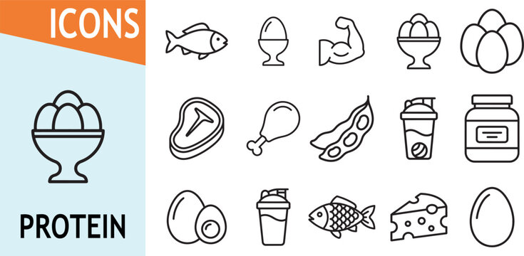 Protein food icon set for fitness and health