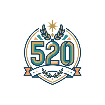Geometric 520 anniversary badge with shield and laurel.