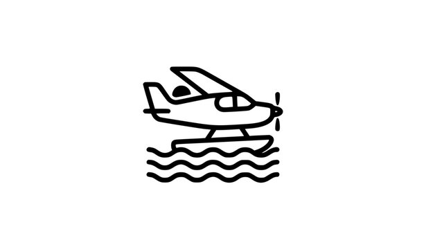 Minimal seaplane hydroplane landing travel sign monoline vector icon