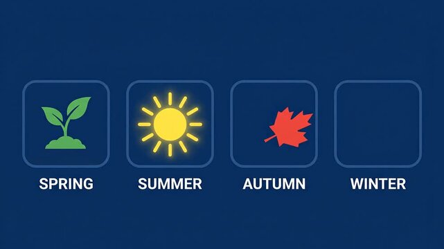 Educational animation showing the four seasons spring summer autumn and winter with icons