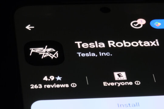 Shanghai,China-Sep.6th 2026: Tesla Robotaxi app icon and brand logo