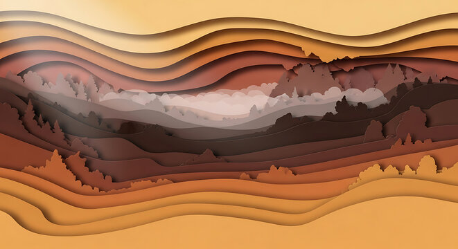 Layered paper cut landscape abstract art background