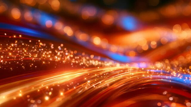Glowing Golden Light Waves with Sparkling Particles Bokeh Background Video for Holiday Celebration Story