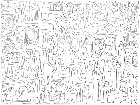 Labyrinthian pencil line doodle uneven abstract pattern hand drawn background 