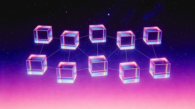 Networked Transparent Cubes Representing Blockchain Technology in Space