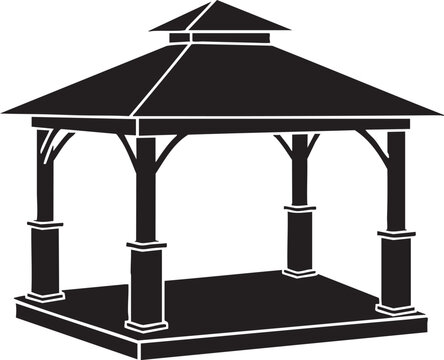 Classic wooden gazebo with roof and pillars silhouette