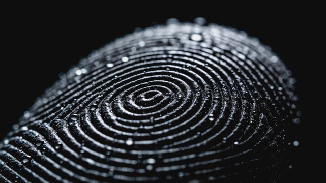 Close Up View of Fingerprint Pattern Covered with Tiny Water Droplets