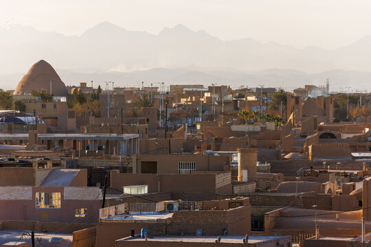 Meybod city, Yazd Province, Iran. View of traditional iranian architecture, wintercatchers and historical ice houses