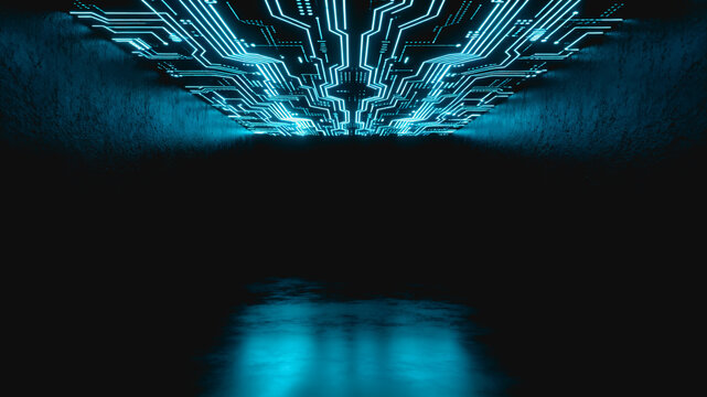 Glowing Circuit Lines in Dark Modern Digital Space