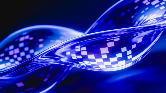 Abstract Twisted Translucent Purple Digital Light Form with Pixel Patterns