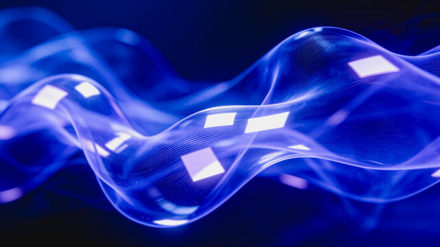 Glowing Purple Flowing Digital Wave With Light Square Elements
