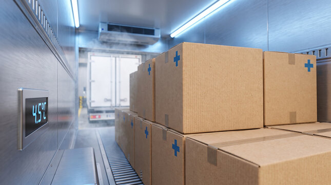 Pharmaceutical Cold Chain Logistics with Medical Supply Boxes in Refrigerated Truck