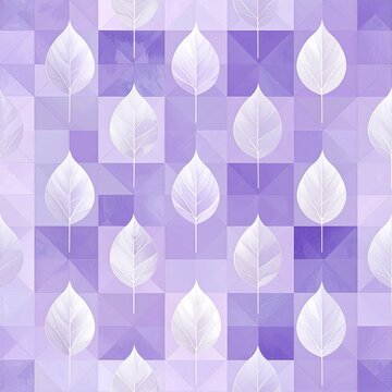 Beautiful seamless pattern featuring elegant white leaves arranged in a repeating design against a stylish geometric purple square background.