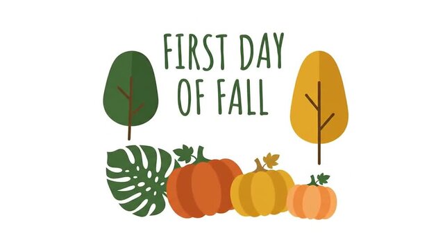 First Day of Fall Animated Graphic with Pumpkins and Autumn Trees