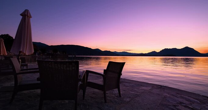 Violet-colored dawn over lake Maggiore.