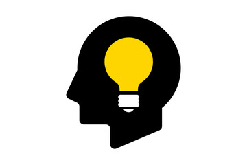 An illustration of a human head silhouette with a light bulb symbol representing creative ideas and intelligence. © Ian