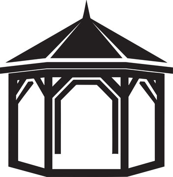 Black silhouette of a garden gazebo with pavilion, silhouette