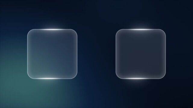 Glowing rounded glass panels on a dark blue background with soft light reflections.