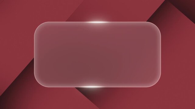 Glowing rounded glass panel on a red geometric background with soft reflections.