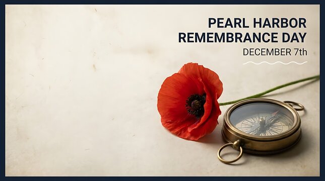 Pearl Harbor Remembrance Day banner with poppy and compass