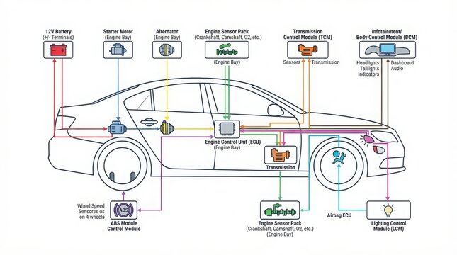 Automotive wiring diagram illustrating electrical connections and components
