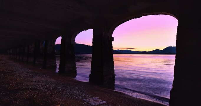 Amazing multicolored sunrise on the lake