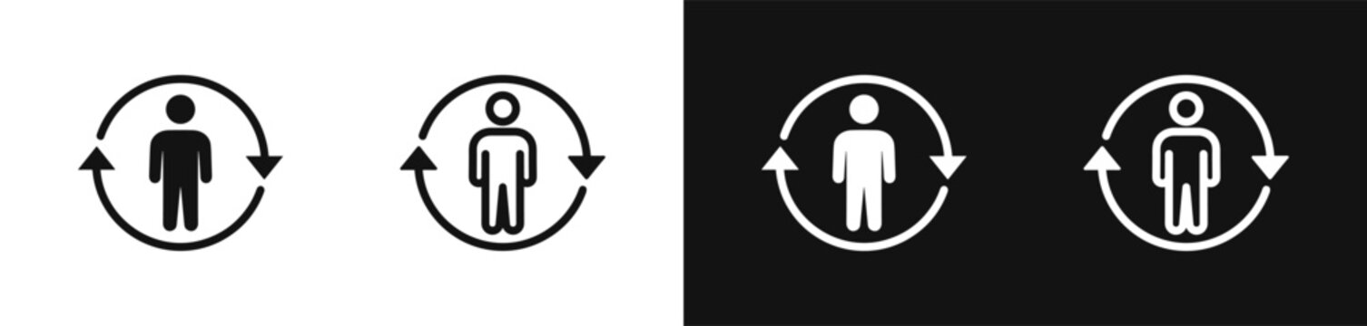 Person with arrows in circle user experience or human resource vector icon set