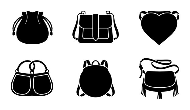 Vector Bag Icons Set: Purses, Backpacks, Handbags, Clutches, Crossbody Styles